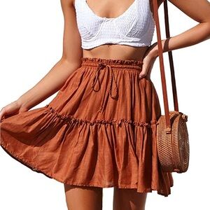 NWOT Flared Brown Short Skirt size S